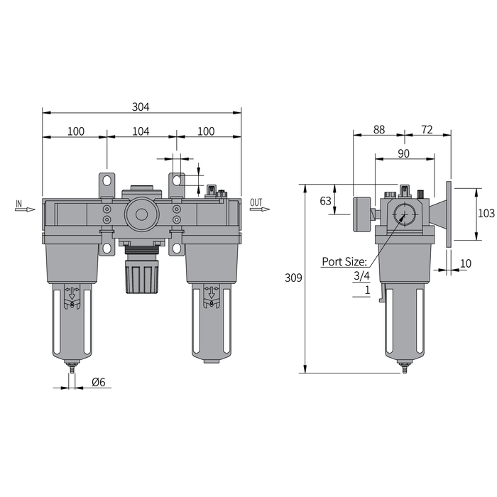 YAC5000 - 空氣調理組合 (三點組合) 過濾器、調壓器、潤滑器