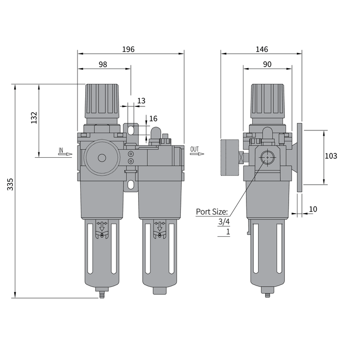 YAC5010 - 空氣調理組合 (三點組合) 過濾器、調壓器、潤滑器